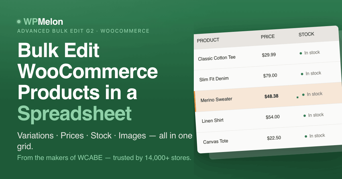 Bulk Edit WooCommerce Products in a Spreadsheet Grid | WPMelon